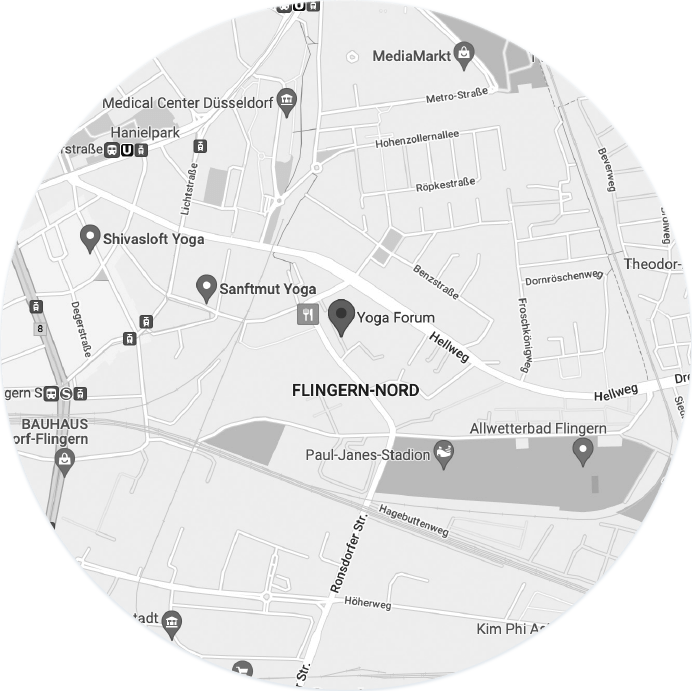 Landkarte Düsseldorf Flingern mit Yoga-Forum